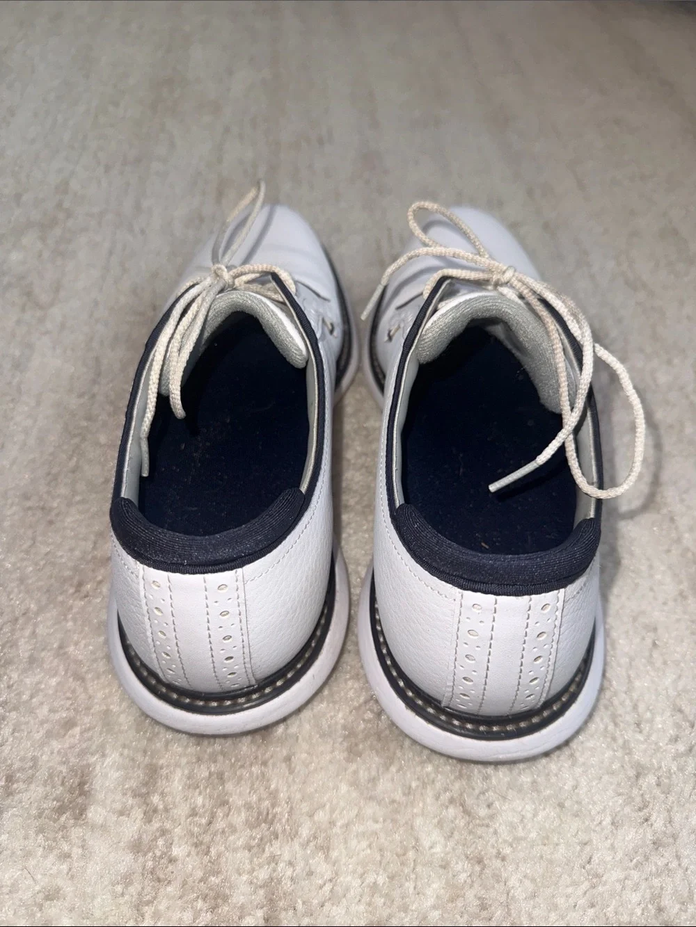 FootJoy Men’s White Leather Derby Golf Shoes with Navy Trim